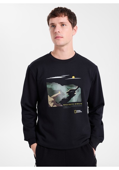 National Geographic N6wm-swt4338 Siyah Relaxed Baskılı Erkek Sweatshirt