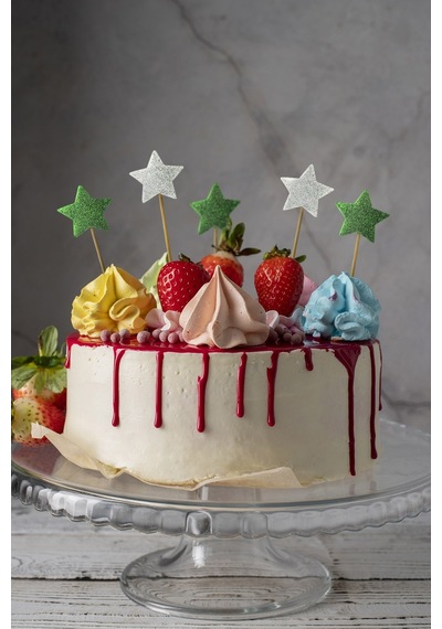 Beyaz-yeşil Çift Taraflı Yıldız Simli Kürdan Cupcake Toppers Cupcake Çubuğu 12'li