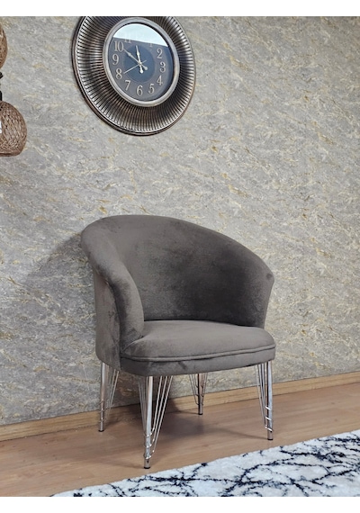 Zafir Tekli Teddy Krom Kaplama Telli Ayak Çay Seti Koltuk Tekli Berjer , Balkon, Salon, Ofis Kahverengi