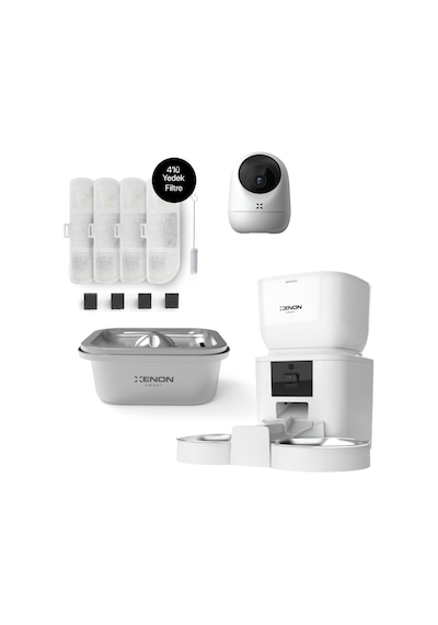 Xenon Smart Akıllı Çift Hazneli Beyaz Mama Kabı, Ultra Sessiz Mobil Uygulama Kontrollü Su Şelalesi, Su Pınarı Yedek Su Filtresi ve Iç Mekan Kamera Seti Xenon Smart Akıllı Çift Hazneli Beyaz Mama Kabı, Ultra Sessiz Mobil Uygulama Kontrollü Su Şelalesi, Su Pınarı Yedek Su Filtresi ve Iç Mekan Kamera Seti