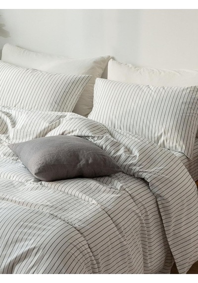 Caqqa Çizgili White Striped Çocuk Ve Genç Tek Kişilik Pamuk Lastikli Nevresim Takımı