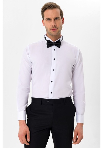 Süvari Siyah Slim Fit Düz Ata Yaka Gömlek
