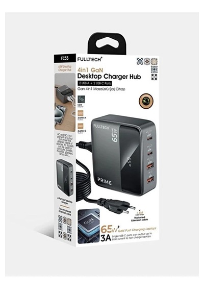 65w Masaüstü 4 Portlu Hızlı Şarj Cihazı İstasyonu 2xusb-a, 2xtype-c Giriş,1,5 Mt. Kablo Standart