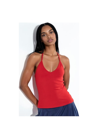 Hiccup Busem Slim Fit Halter Yaka Jarse Bluz Kırmızı