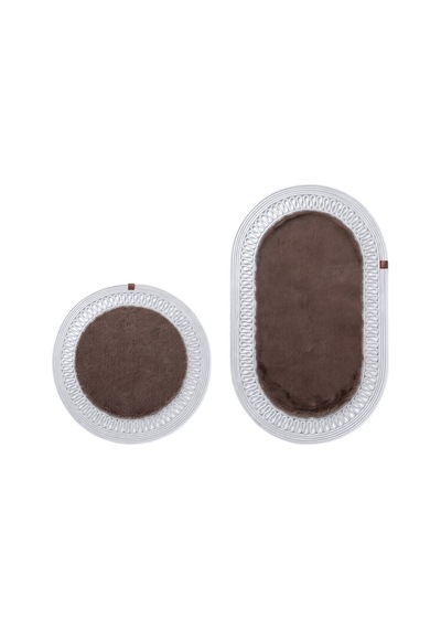 Banyo Paspası Takımı 60x100+60x60 Cm İç Trikot Mouss Kahve & Gümüş Kahve - Gümüş