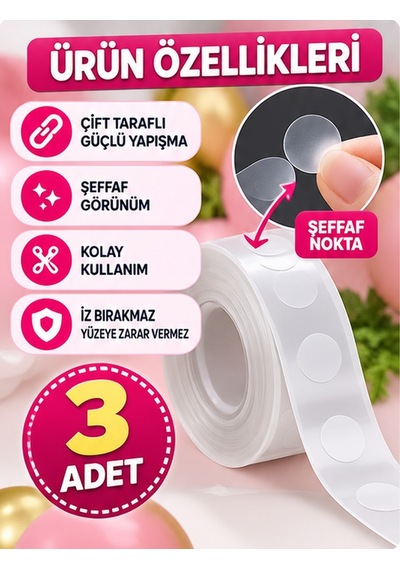 Mucit Home Çift Taraflı Yapışkan Balon Yapıştırma Bandı Sticker Damla Modeli Ve Uçan Balon Aparatı Yapıştırıcı Şeffaf