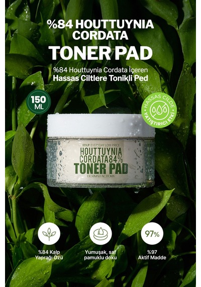 Derma Factory Hassas Ciltler İçin Yatıştırıcı Derma Factory Houttuynia Cordata %84 Toner Pad 30 Adet