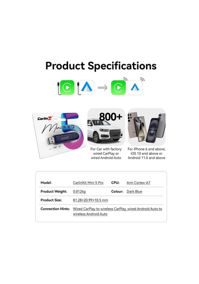 Carlinkit Mini Se Pro Kablosuz Carplay Adaptörü/kablosuz Android Oto Adaptörü, Yüksek Dereceli Dayan Sku: Smgstk96a020bf0b