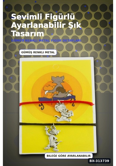 Ayarlanabilir Metal İp Kedi Fare Bileklik 1 Adet - Asansörlü Bijuteri Aksesuarı Bx-313739 Çok Renkli