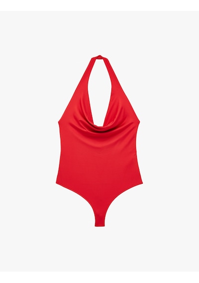 Koton Sırt Dekolteli Degaje Yaka Bodysuit Kırmızı 6sak10183ek Kırmızı