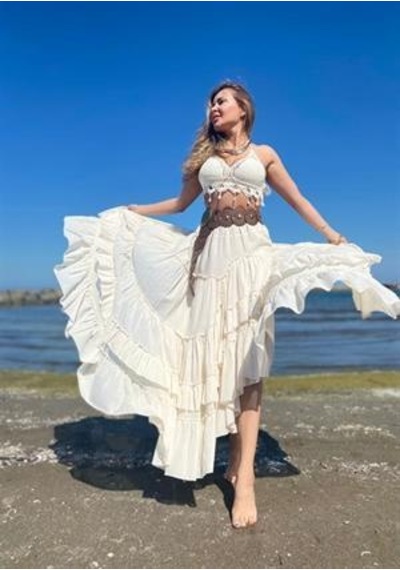 Eren Style Özel Tasarım Ham Keten Otantik Astarlı Carmen Etek-9895 Bej
