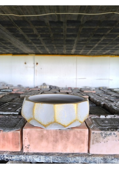 Geometrik Dizayn Gold Gri Beton Saksı