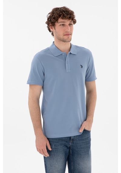 U.S. Polo Assn. Erkek Slim Fit Polo Yaka Mavi Basic Tişört 50297984-VR036