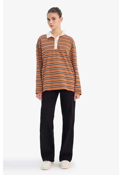 Defacto Loose Fit Polo Yaka Sweatshirt G6490ax25wnbn50 Kahve-bn50