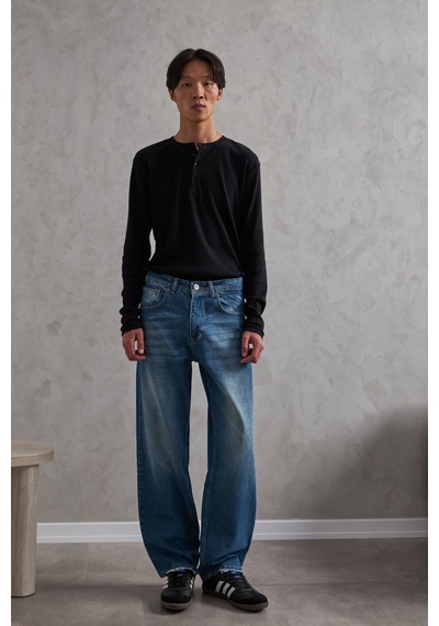 Erkek Baggy Jean Pantolon Koyu Mavi