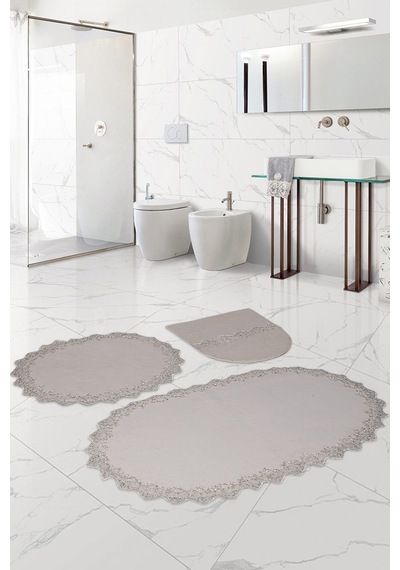 Bonny Home Venüs Krem 3'lü Dantelli Banyo Paspası Seti Çeyizlik K Krem