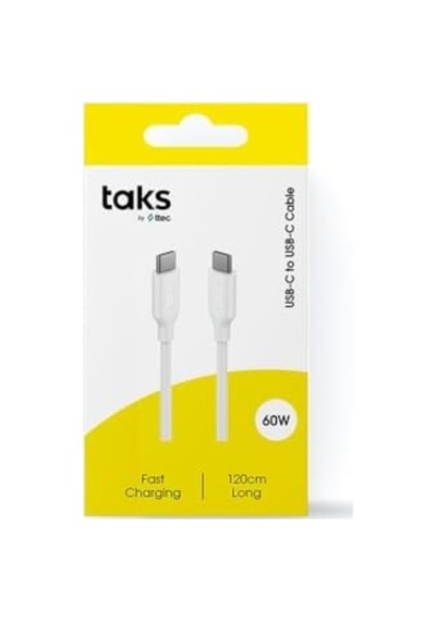 Taks Usb-c - Usb-c 120cm 60w Pd/qc Hızlı Şarj/data Kablosu Beyaz