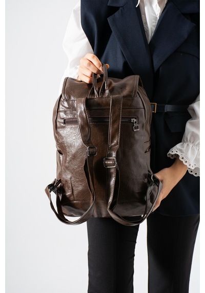 571 Collections Suni Deri Yıkama Sırt Çantası Poliüretan Kahverengi Model: 571-14-16ı Kahverengi