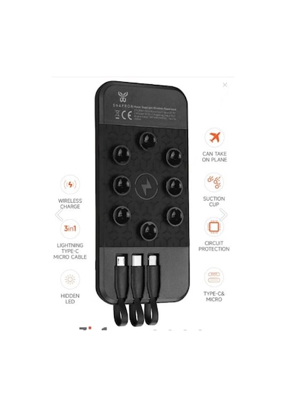 Snapron Snp-3003 10.000 Mah Vantuzlu Wireless Kablosuz Ve 3in1 Kablolu Powerbank Siyah