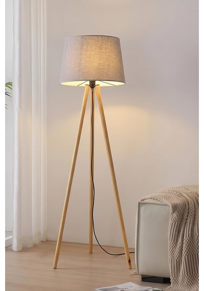 Woody Tripod Cappuccino Zemin Lambaderi, Kumaş Başlıklı Ayaklı Lamba Ve Salon Oturma Odası Aydınlatması - Modern Dekoratif Yer Lambası Diğer