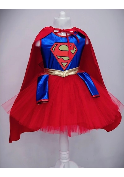 Supergirl Kız Çocuk Doğumgünü Elbisesi & Parti Kostümü
