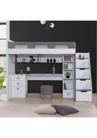 Ranza, Troya Ranza Masa Kitaplık - Antrasit 1 Adet Comfort Yatak Antrasit- Beyaz 90 x 200 CM Ranza, Troya Ranza Masa Kitaplık - Antrasit 1 Adet Comfort Yatak Antrasit- Beyaz 90 x 200 CM