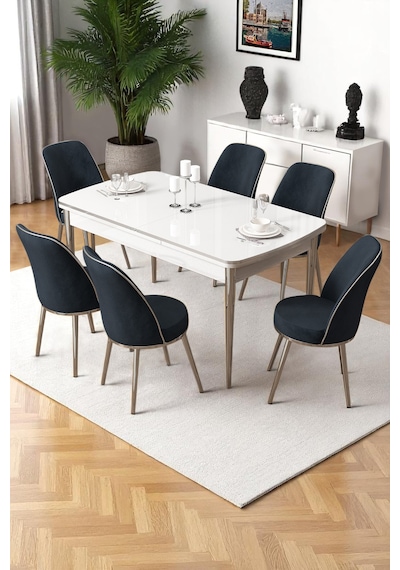 Canisa Nira Serisi 70x114 Mdf Açılabilir Beyaz Masa Takımı 6 Antrasit Sandalye Krom Detay Masa Beyaz Sandalye Antrasit Ayaklar Krom Canisa Nira Serisi 70x114 Mdf Açılabilir Beyaz Masa Takımı 6 Antrasit Sandalye Krom Detay Masa Beyaz Sandalye Antrasit Ayaklar Krom