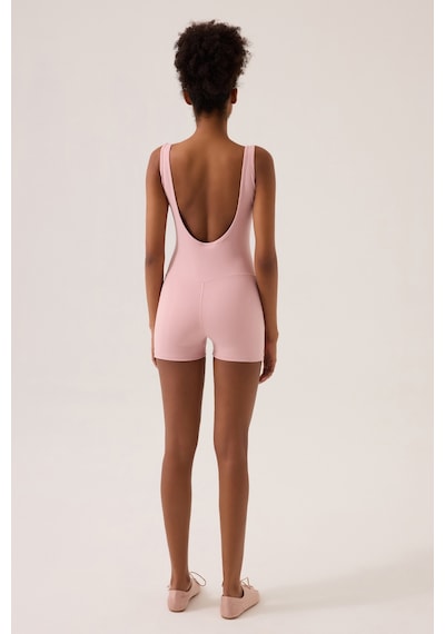 Los Ojos X Ece Pembe Kare Yaka Askılı Kısa Spor Tulum Unitard Pembe Pembe