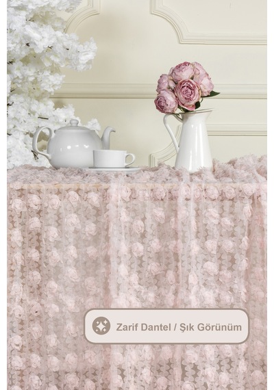 Elart Hasbahçe Masa Örtüsü 3 Boyutlu 125x210 Cm Pudra Pudra