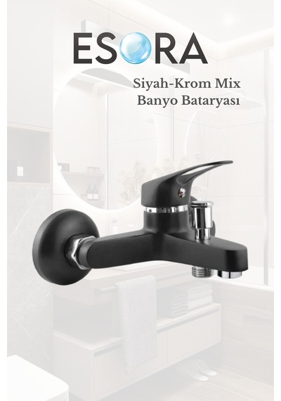 Mat Siyah Krom Kaplama, Sıcak Ve Soğuk Çift Su Girişli Banyo Bataryası Siyah - Krom