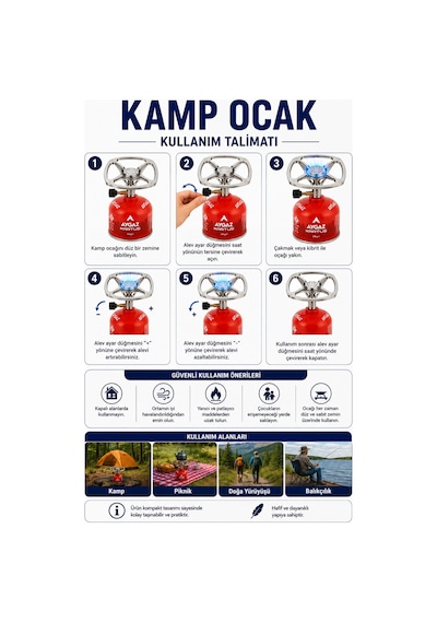 Kamp Ocağı Seti Taşınabilir Ayarlanabilir Alevli Paslanmaz Çelik 450 Gr Kartuşlu Gri-kırmızı