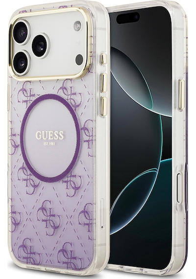 Apple Uyumlu iPhone 17 Pro Max Kılıf Guess Lisanslı M-safe Özellikli 4g Desenli Simli Silikon Kapak Mor Mor
