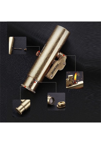 Promise Vintage Çakmak Benzinli Muhtar Çakmağı Sarı Bronz