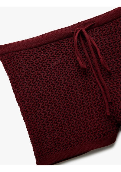 Koton Beli Bağcıklı Normal Bel Triko Mini Şort Bordo 5sal40001ıt Bordo