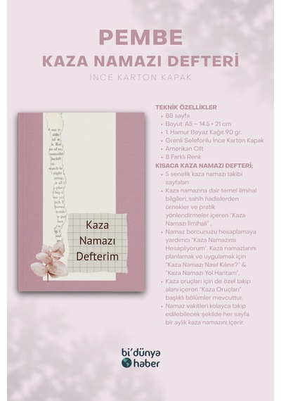 5 Yıllık Kaza Namazı Defterim - Pembe Çok Renkli