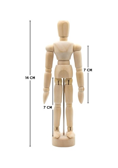 Ahşap Çizim Mankeni, Mafsallı İnsan Figürü Modeli, Tabanlı Eskiz Yardımcısı, 14 Cm