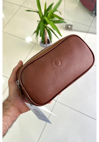 Empiero Mat Taba Hakiki Deri Çift Fermuarlı El Çantası El Geçmeli Mat Taba
