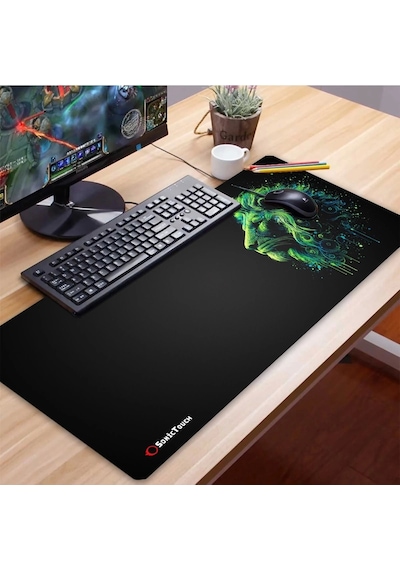 Sonictouch Ultragrand Siyah Ve Neon Yeşili Aslan Dikişsiz Xxl Gaming Oyuncu Masaüstü Klavye Mouse Pad 40x90cm