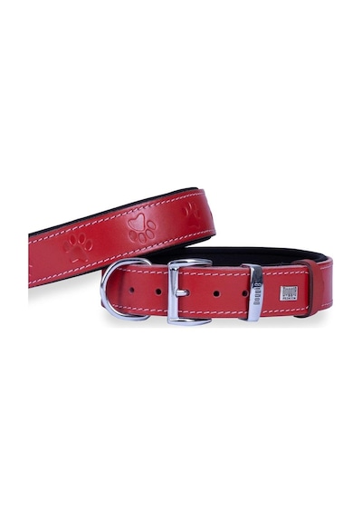 Doggie Gerçek Deriden El Yapımı Pati Desenli Köpek Boyun Tasması 3x42-50 CM Kırmızı