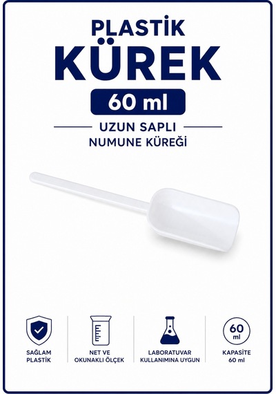 Plastik Kürek Beyaz - 60 ml - Dibi Düz - Uzun Saplı
