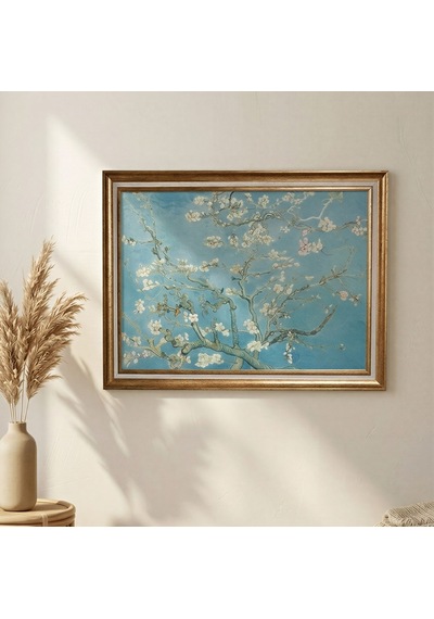 Gold Çerçeveli Vintage Dekoratif Van Gogh Badem Çiçekleri Tablosu 60x80 Cm