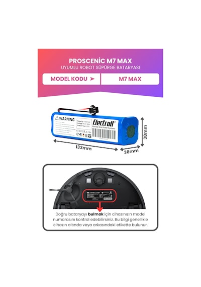 Proscenic M7 Max Uyumlu Batarya Maksimum Kapasite 7000mah Pil Robot Süpürge Bataryası Değişimi