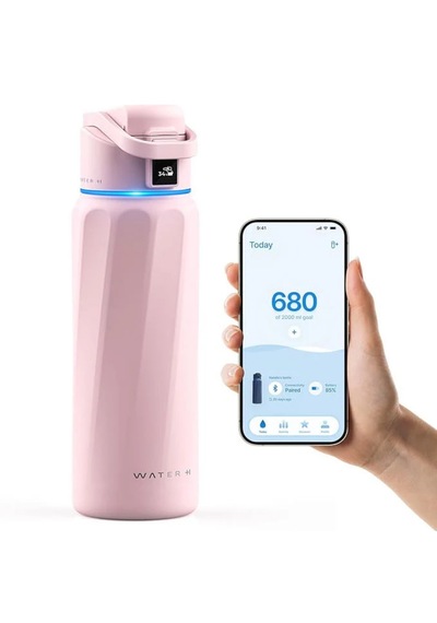 Waterh Boost Akıllı Termos Hidrasyon Takibi Yapan, Yalıtımlı 0,95l / 32oz Akıllı Şişe Açık Pembe