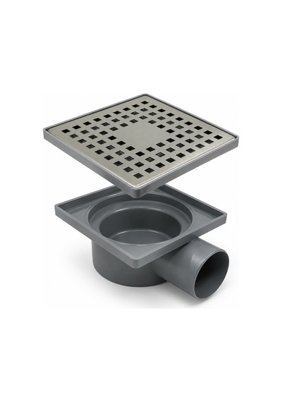 15x15 Paslanmaz Izgaralı Yandan Çıkışlı 50'lik Banyo Yer Süzgeci