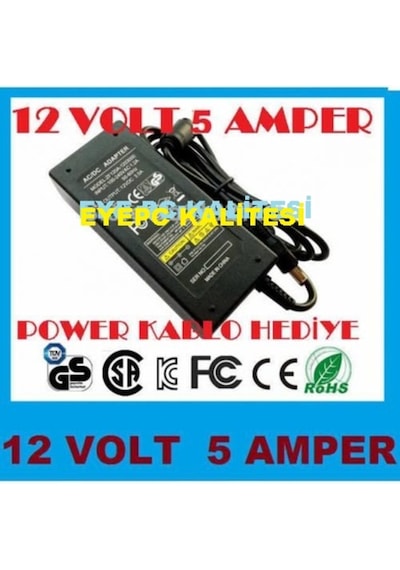 12 Volt 5 Amper Plastik Kasa Adaptör Standart Uç