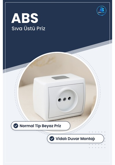 Sıva Üstü Priz Normal Tip Beyaz Abs Gövdeli Ev Ofis Ve İş Yeri El