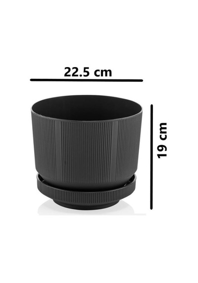 Omnipazar So-s283 Dekoratif Tabaklı Lüks Çizgi Desenli Saksı 6 Litre Antrasit 116