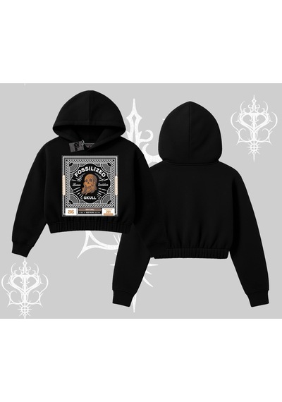 Startmore Kapşonlu Crop Sweatshirt Fossilized Skull Underground Archive Siyah