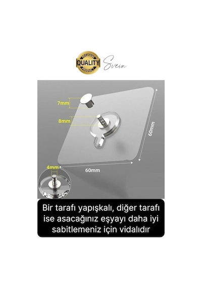 6 Adet Süper Güçlü Kendinden Yapışkanlı Tutunabilen Çok Amaçlı Çerçeve Tablo Banyo Duş Mutfak Askı Çok Renkli