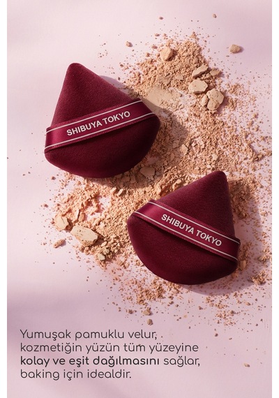 Üçgen Pudra Pufu Ve Makyaj Süngeri 3 Lü Set Kumaş Kese Bordo